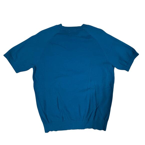 UNIQLO BLUE GREEN MEDIUM LIGHTWEIGHT SHORT SLEEVE SWEATER - Picture 2 of 4